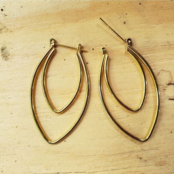 Double gold-tone teardrop pierced earrings - Picture 1 of 4